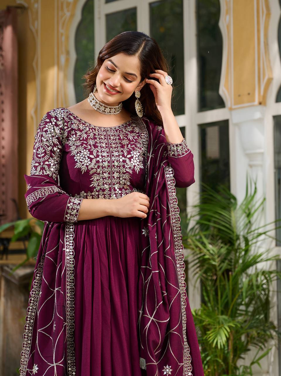 Prishaaya pure Vichitra silk Long Gown & Hevy Duptta set