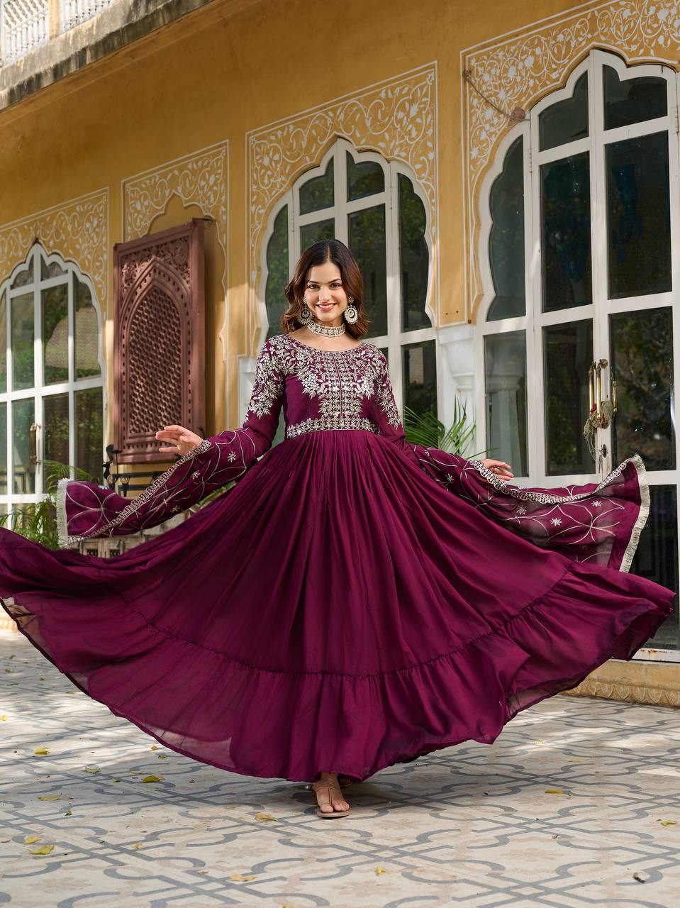 Prishaaya pure Vichitra silk Long Gown & Hevy Duptta set