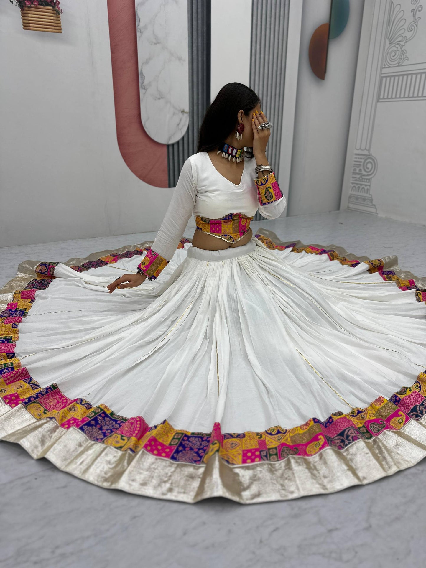 Raangvati White Mirror & Patchwork Lehenga with Maroon Embroidered Dupatta