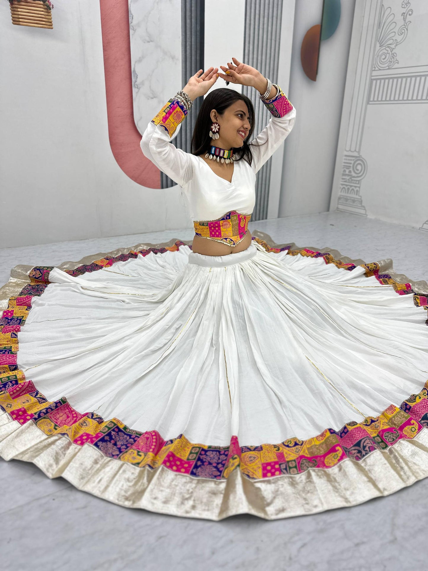 Raangvati White Mirror & Patchwork Lehenga with Maroon Embroidered Dupatta