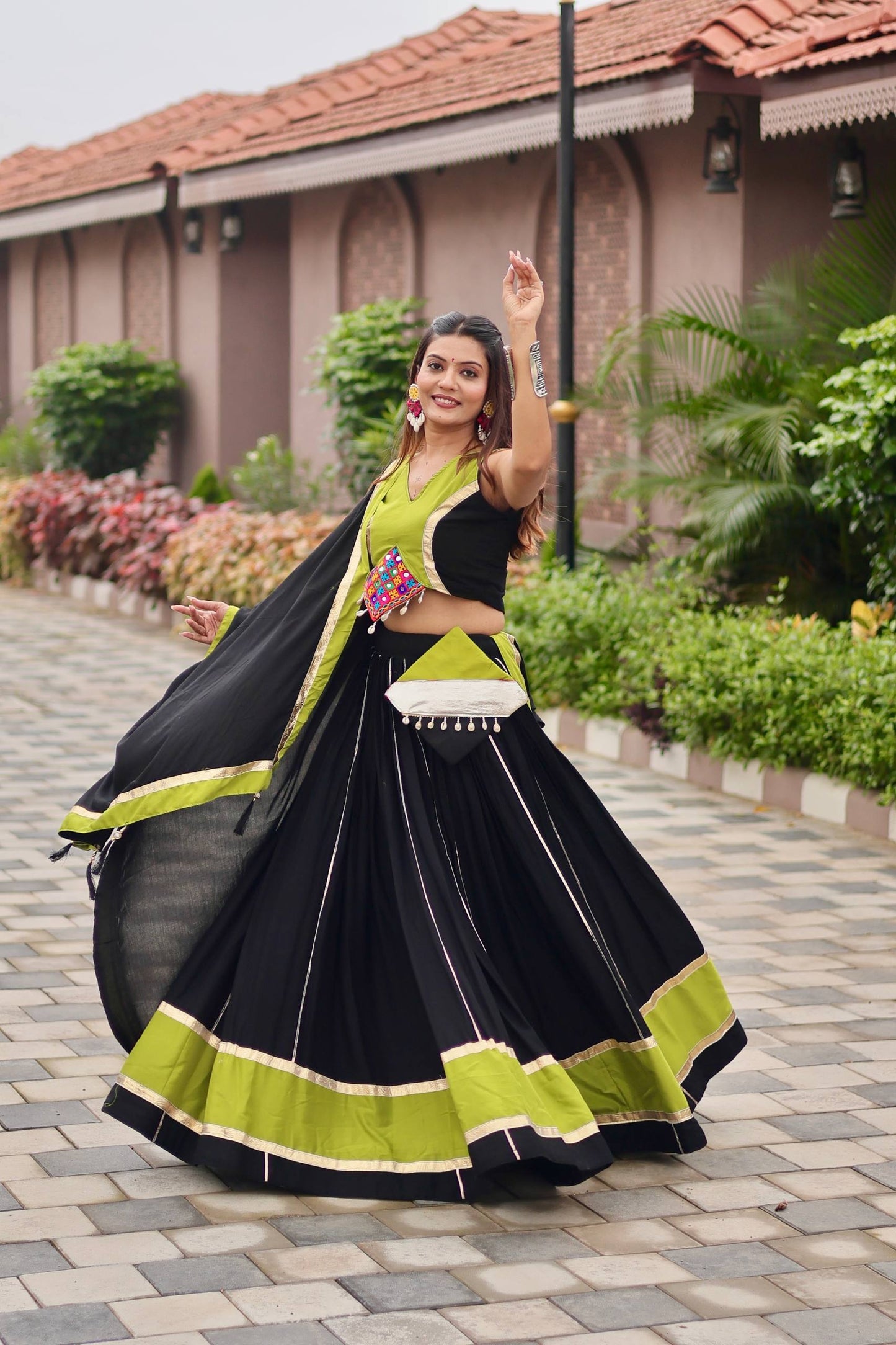 Naavya Mirror Work Potli Touch Garba Lehenga Set