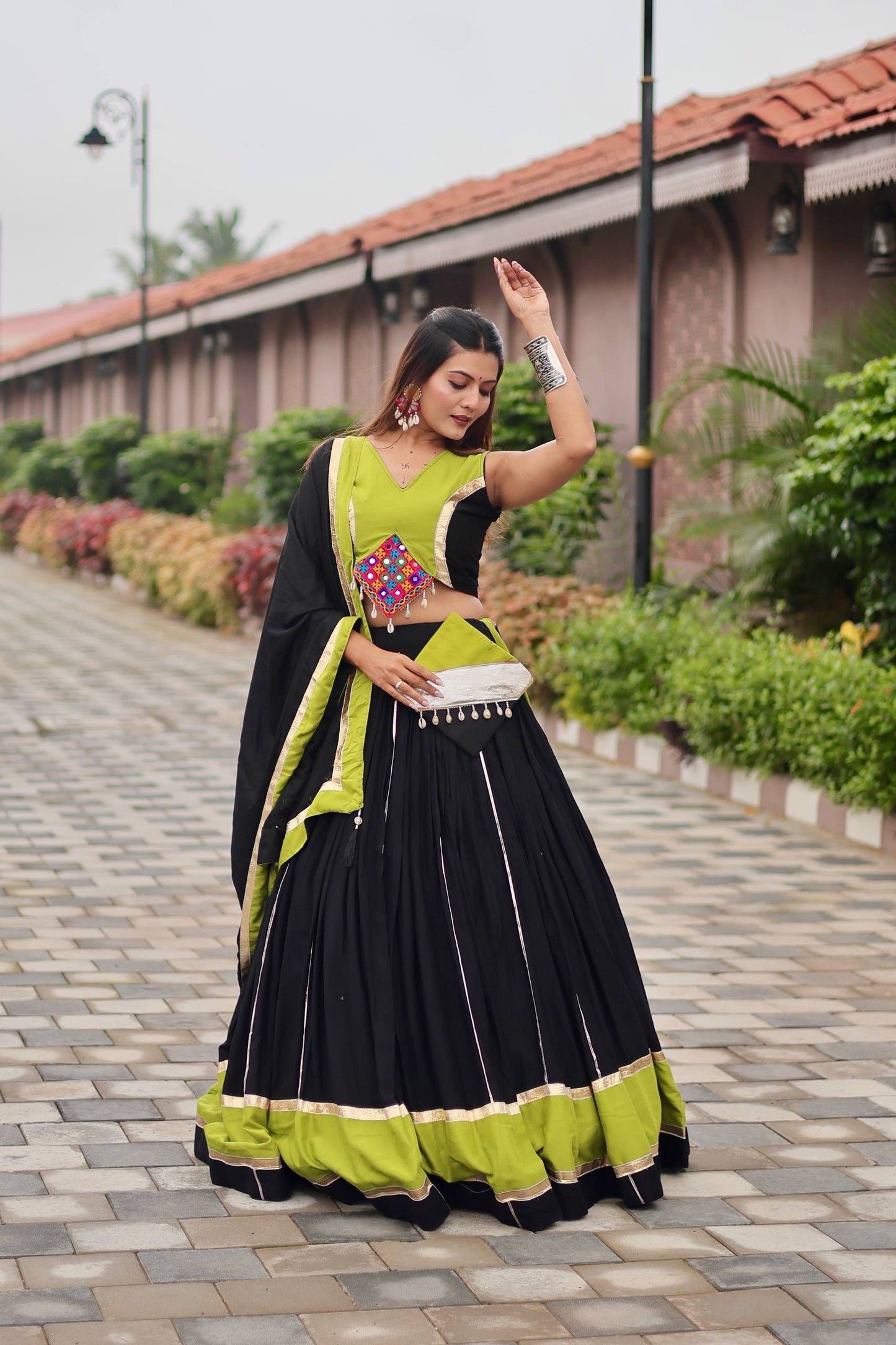 Naavya Mirror Work Potli Touch Garba Lehenga Set