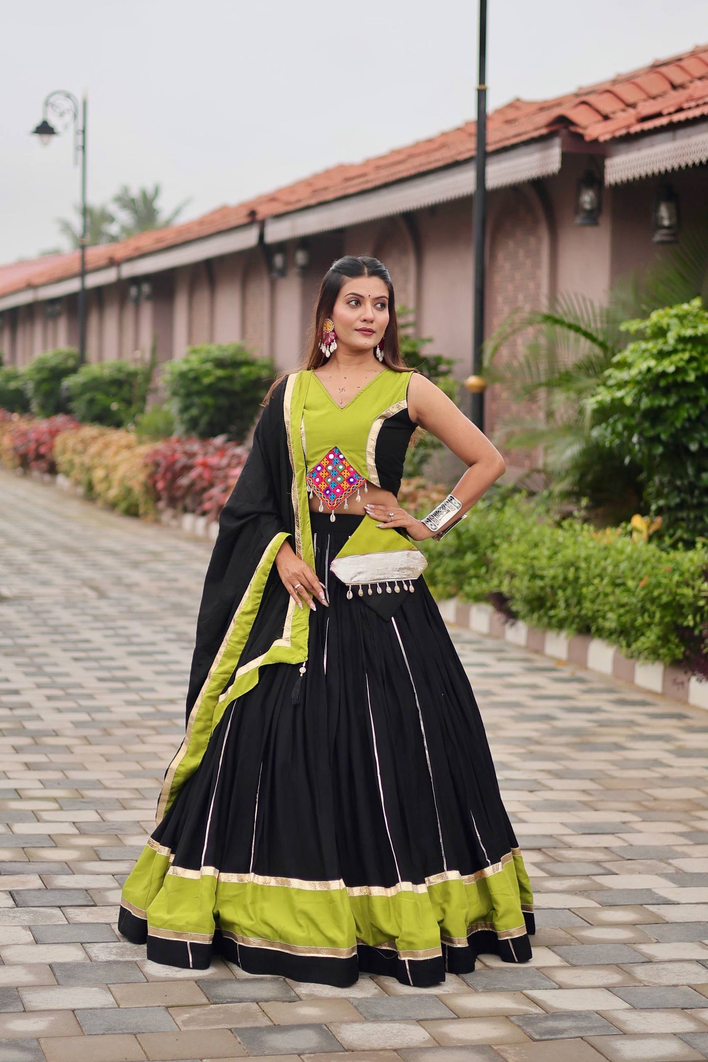 Naavya Mirror Work Potli Touch Garba Lehenga Set