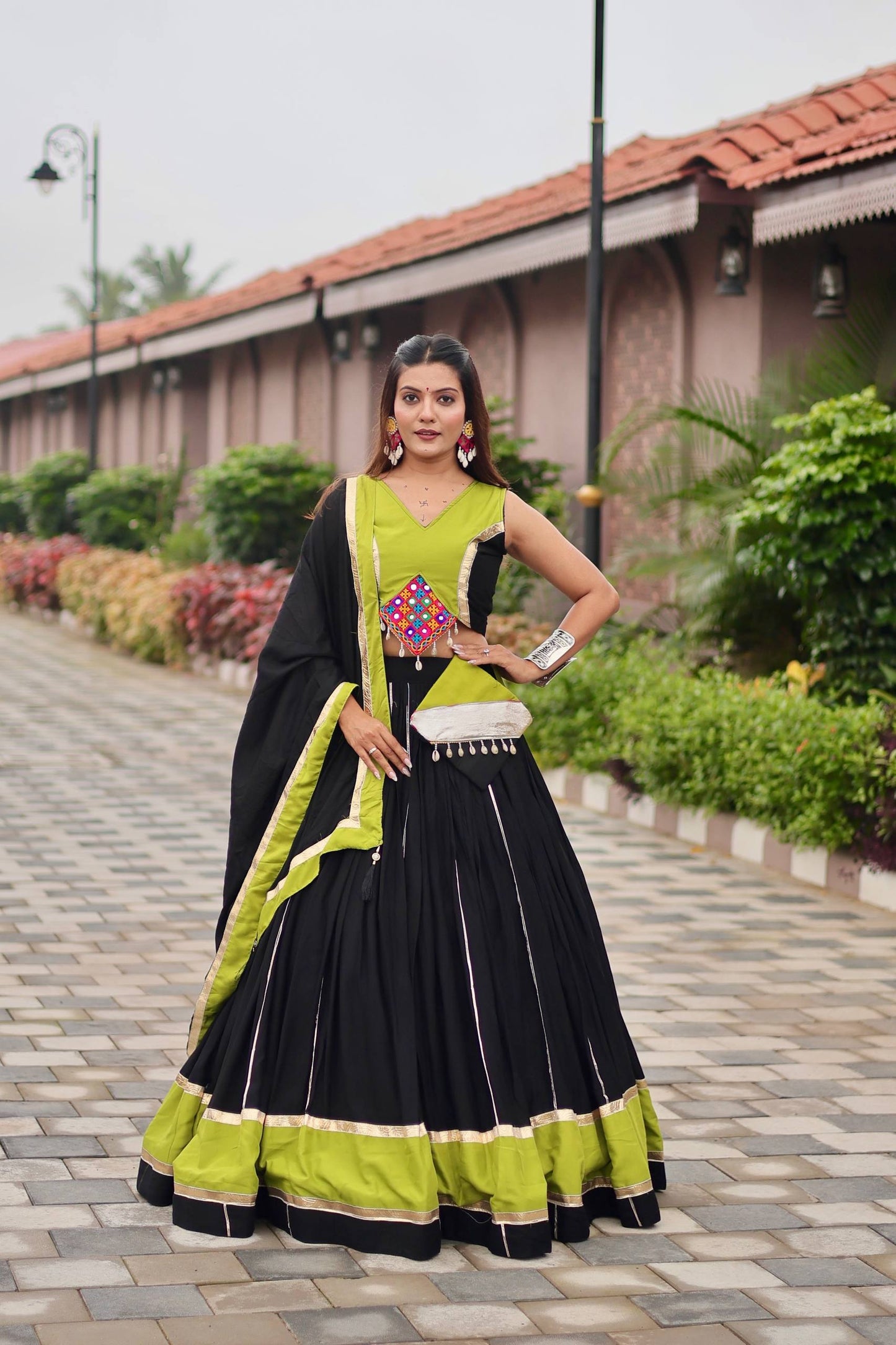 Naavya Mirror Work Potli Touch Garba Lehenga Set
