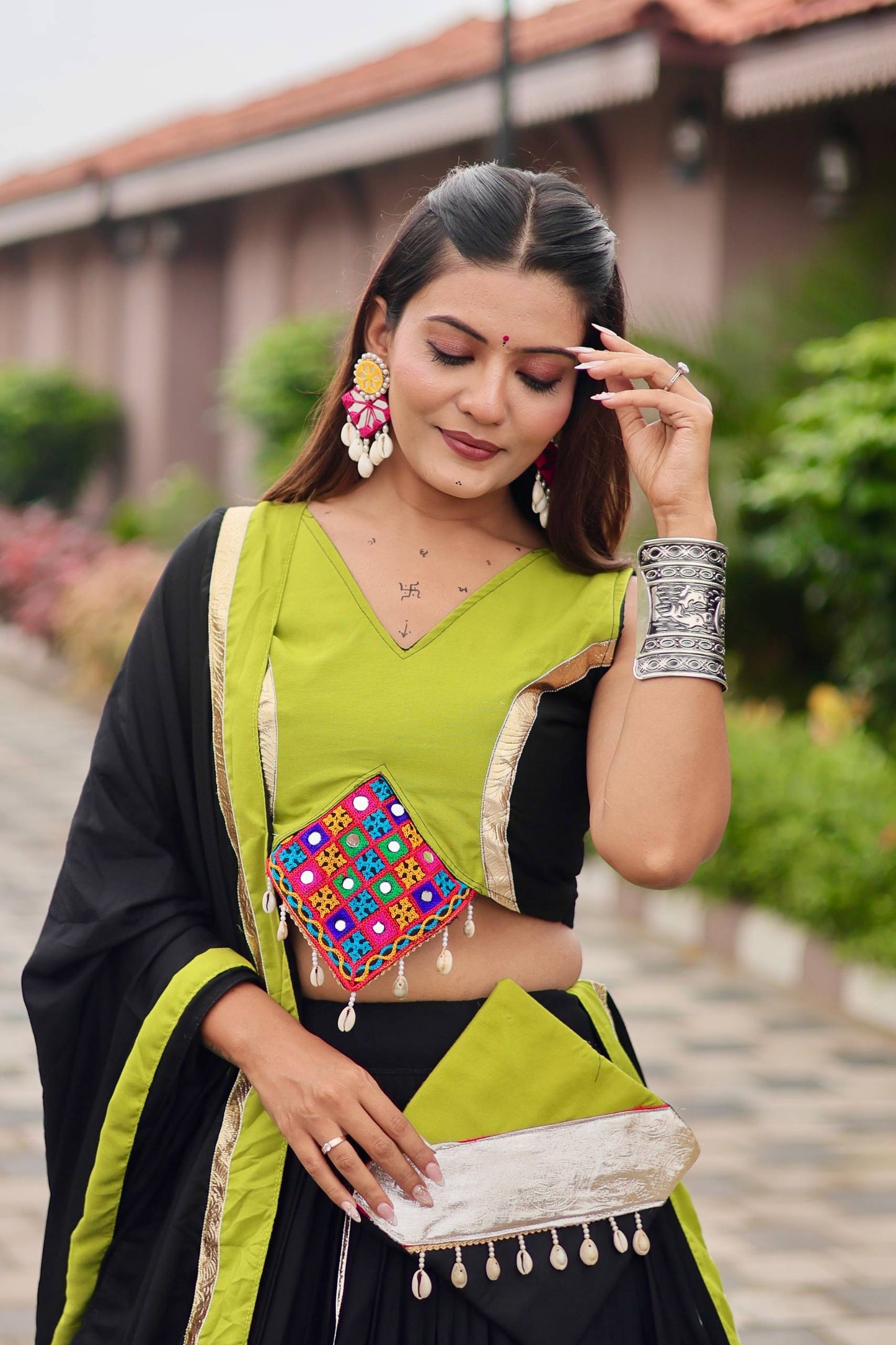 Naavya Mirror Work Potli Touch Garba Lehenga Set