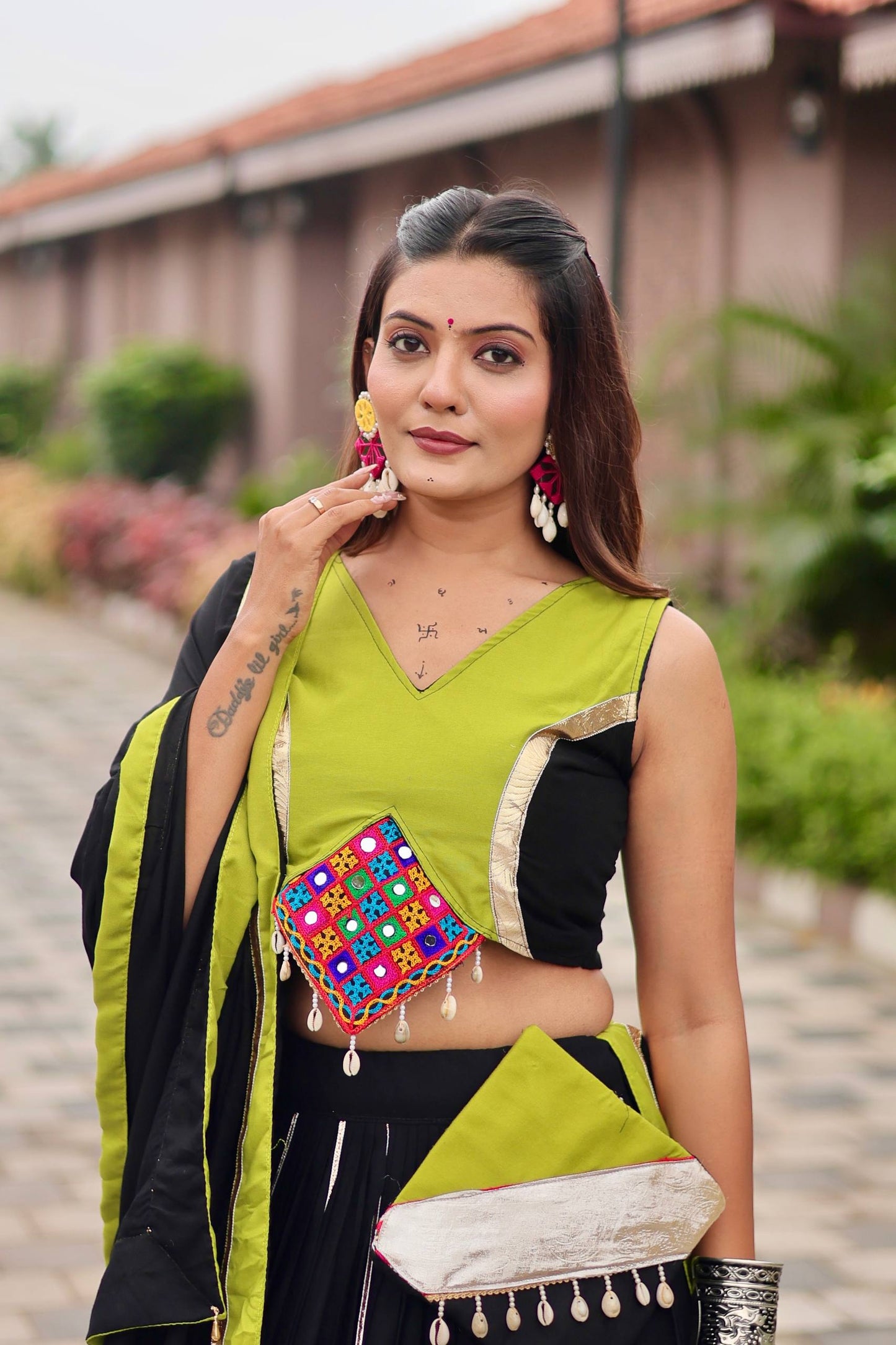 Naavya Mirror Work Potli Touch Garba Lehenga Set