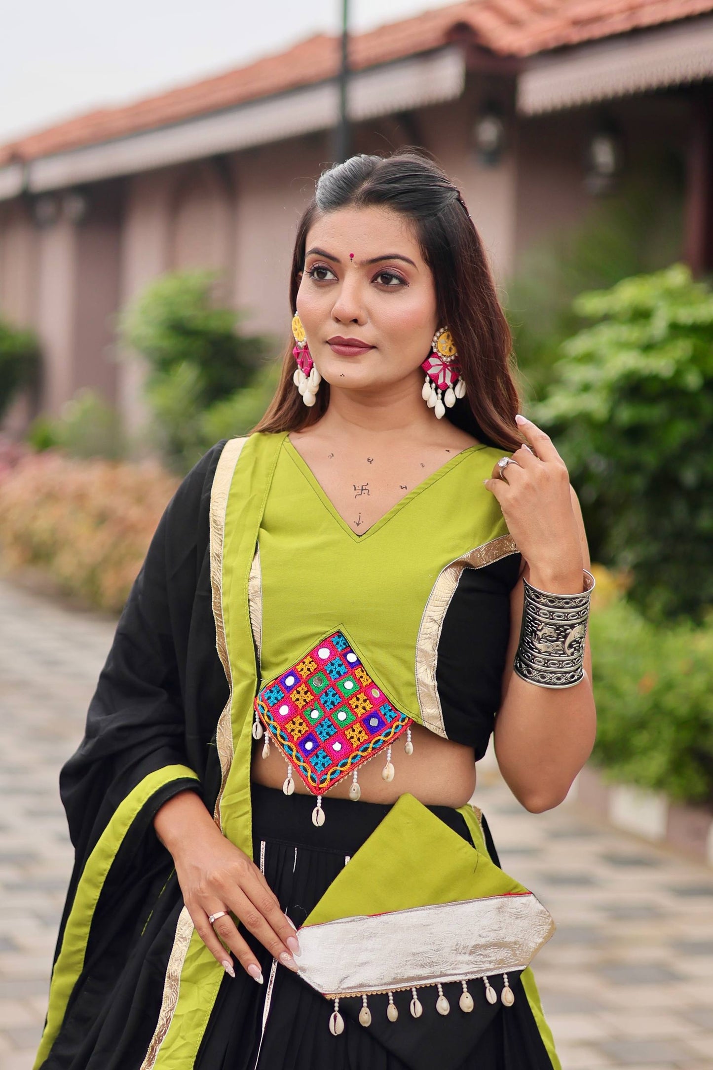 Naavya Mirror Work Potli Touch Garba Lehenga Set