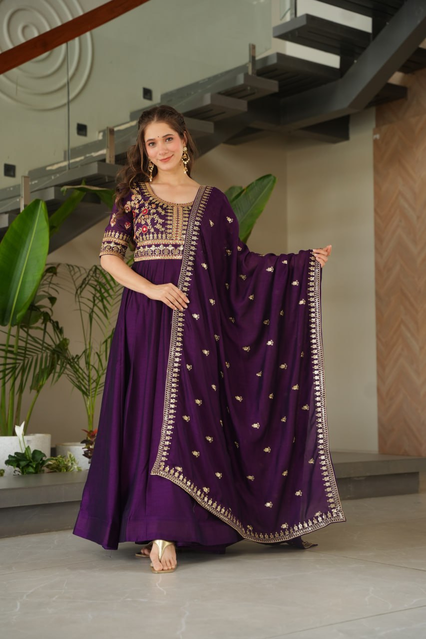 Sharvani Gorgeous Vichitra Silk Anarkali Gown