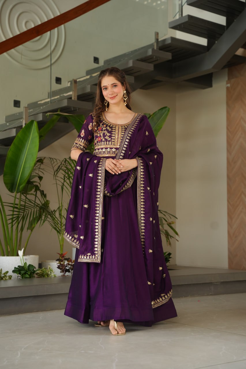 Sharvani Gorgeous Vichitra Silk Anarkali Gown