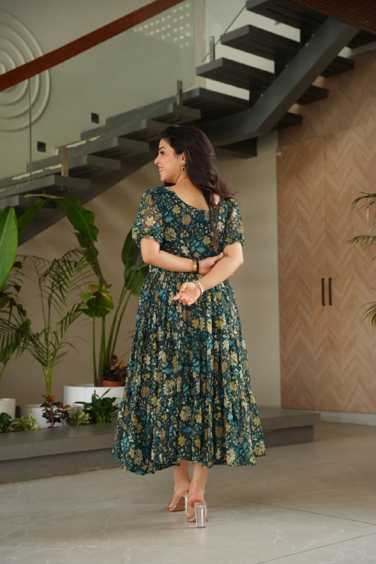 Emerald Bloom Midi Readymade Gown