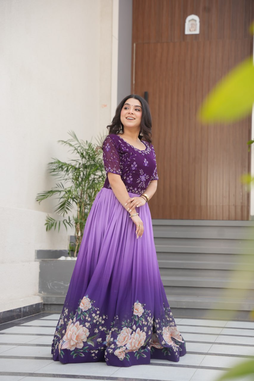 Zenith Rama & Purple Digital Print Gown