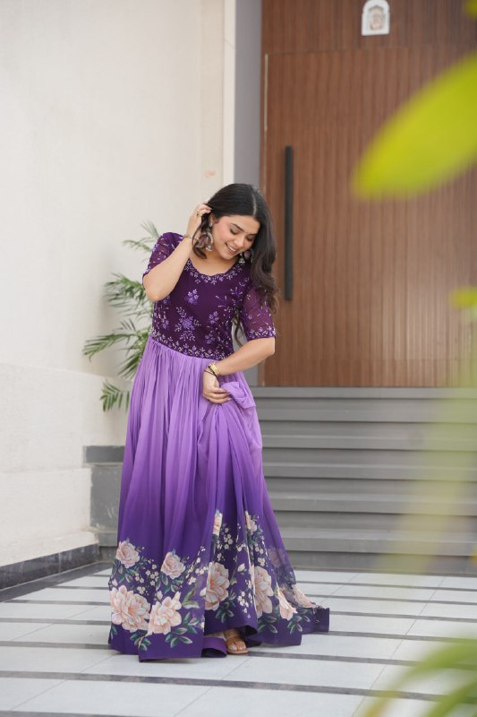 Zenith Rama & Purple Digital Print Gown