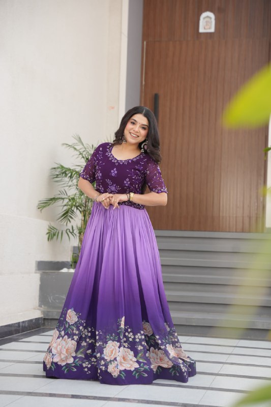 Zenith Rama & Purple Digital Print Gown