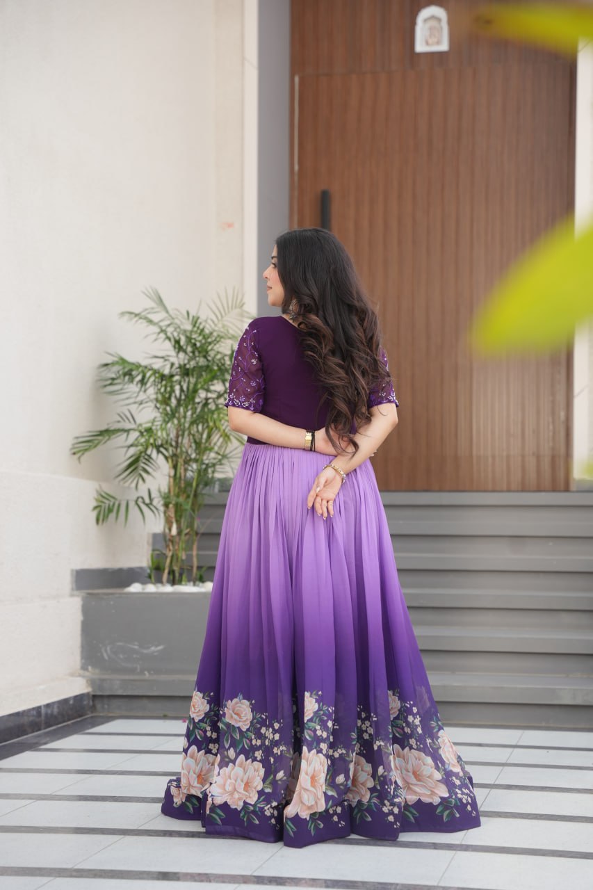 Zenith Rama & Purple Digital Print Gown