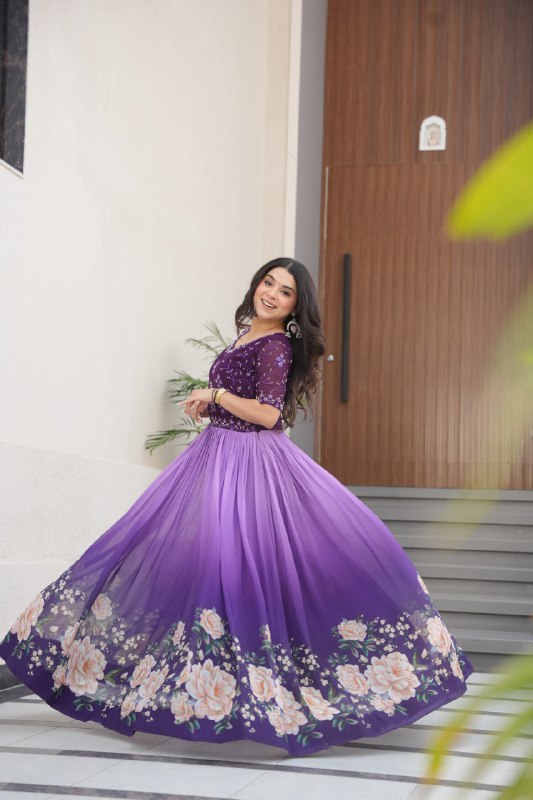 Zenith Rama & Purple Digital Print Gown
