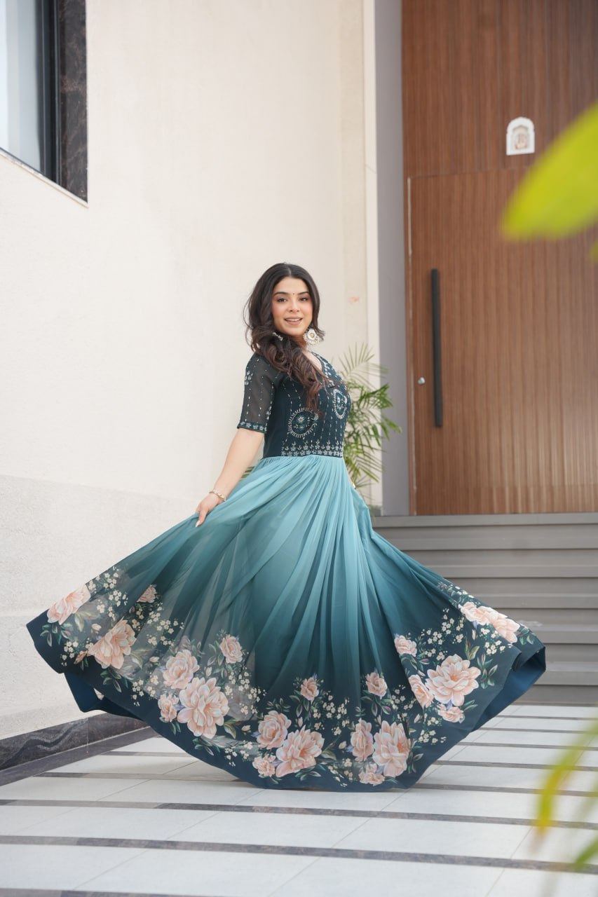 Zenith Rama & Purple Digital Print Gown