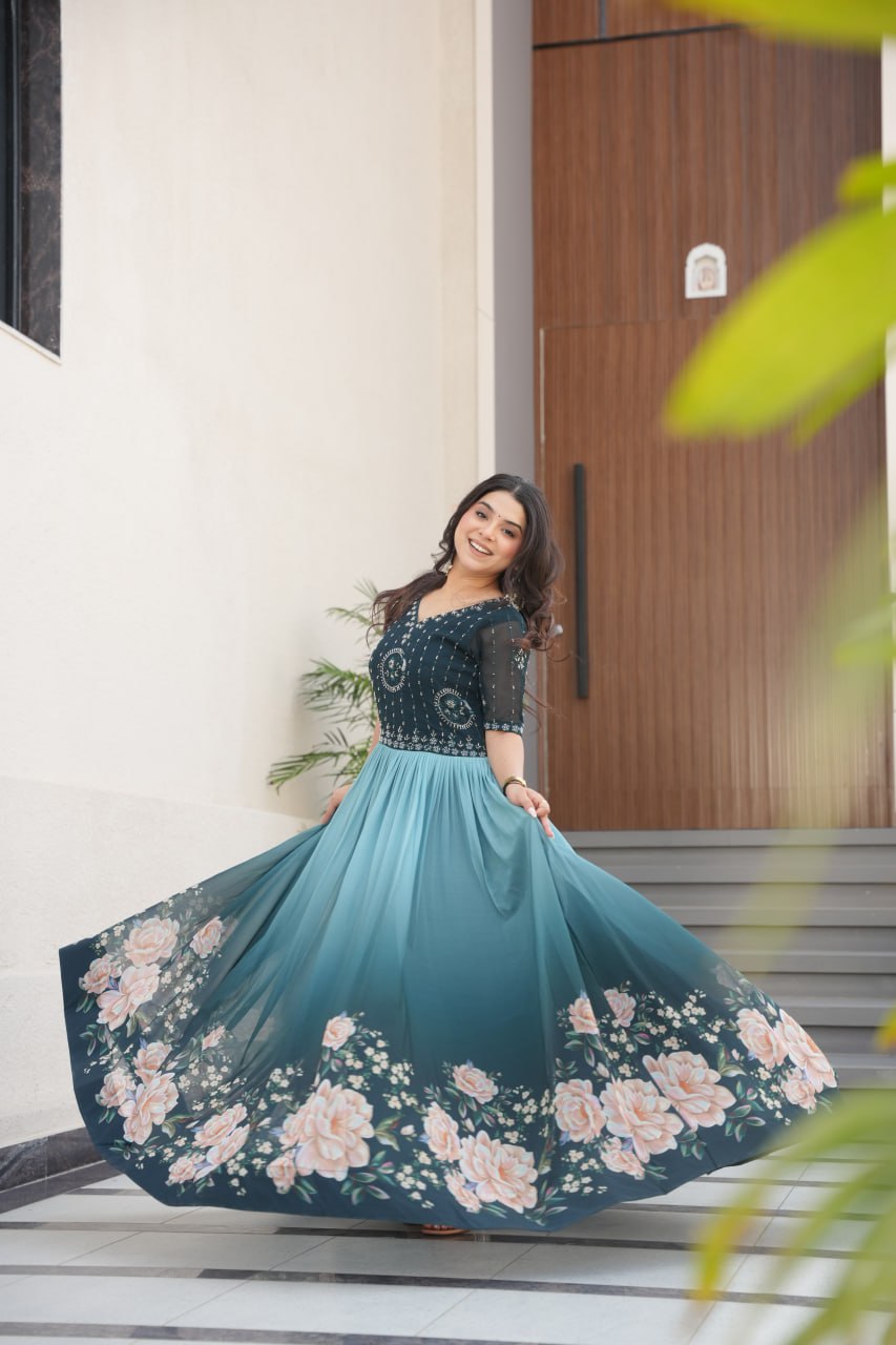 Zenith Rama & Purple Digital Print Gown