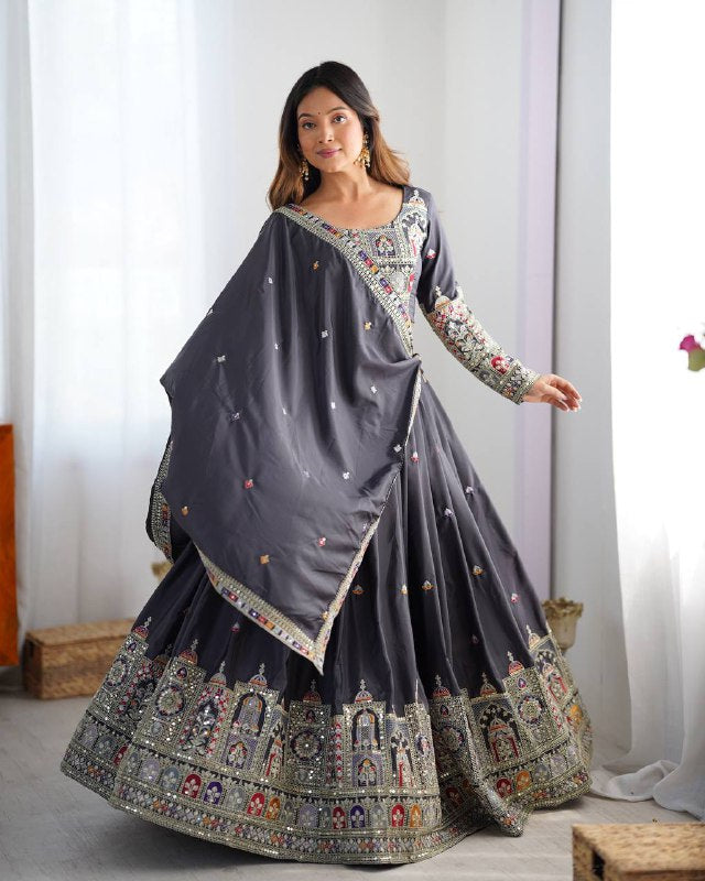 Raang Mahal Natural Crep silk Embroidered Lehenga Choli