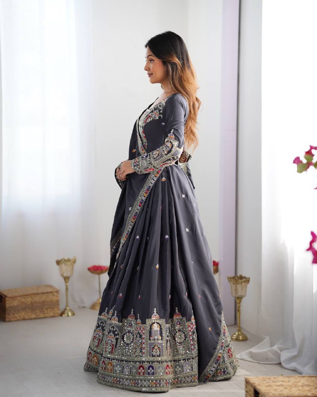 Raang Mahal Natural Crep silk Embroidered Lehenga Choli