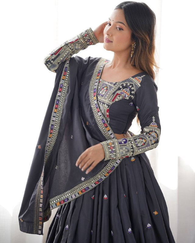 Raang Mahal Natural Crep silk Embroidered Lehenga Choli