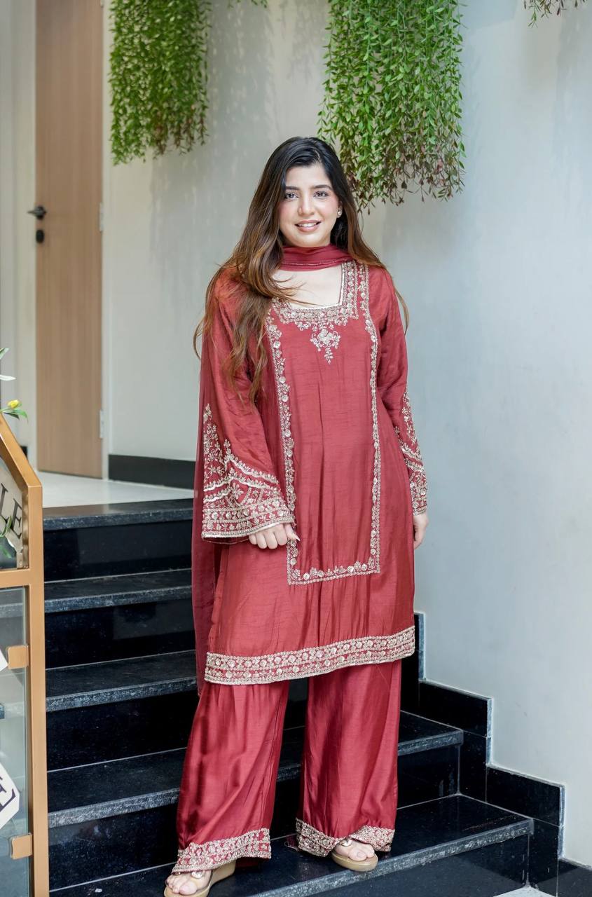 Ayesha’s Royal Look Blue & Rust Grace Sut Set