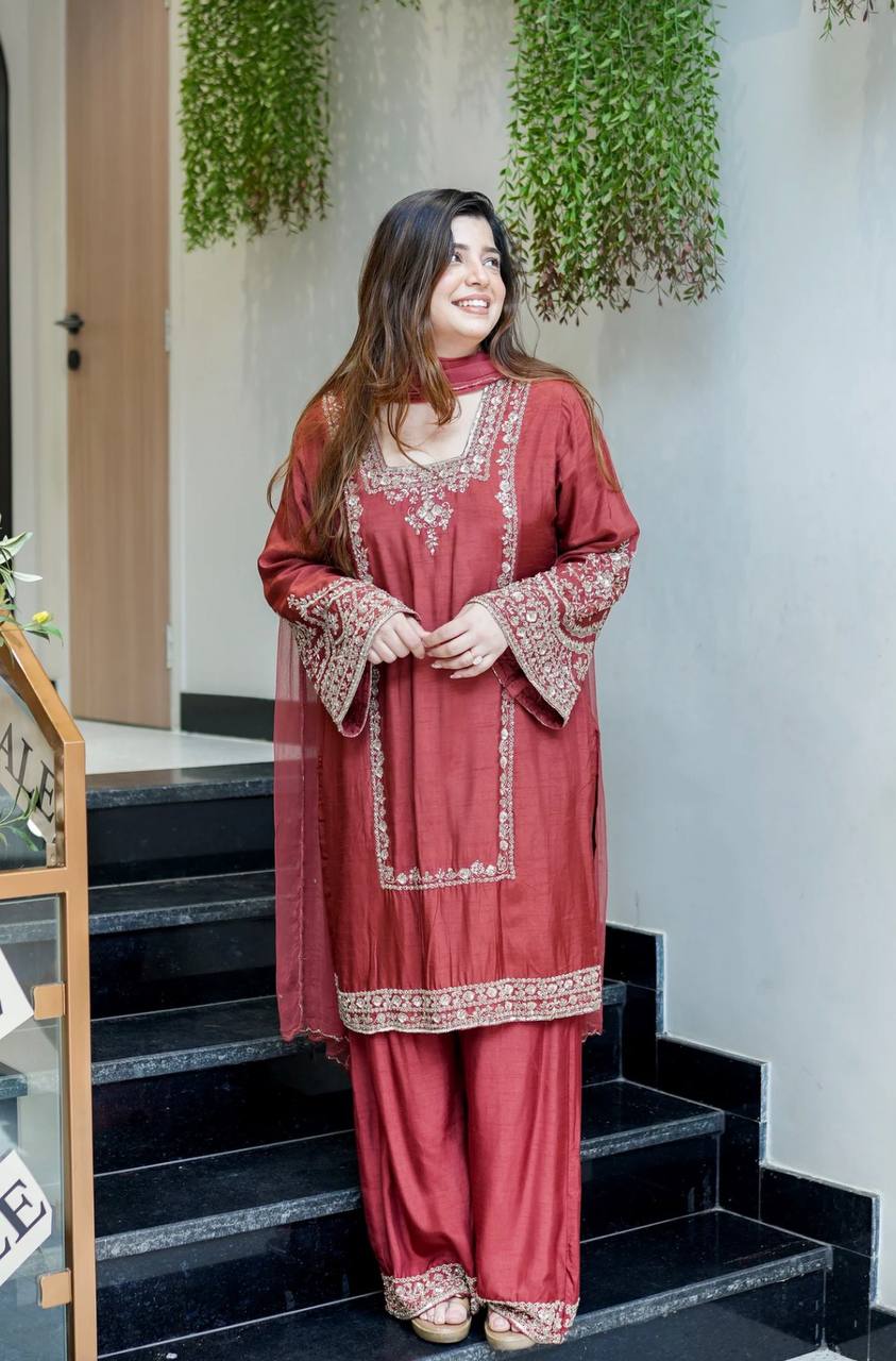 Ayesha’s Royal Look Blue & Rust Grace Sut Set