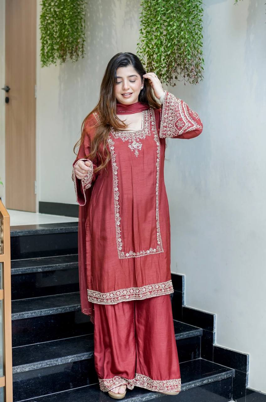 Ayesha’s Royal Look Blue & Rust Grace Sut Set