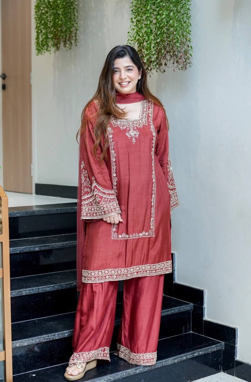 Ayesha’s Royal Look Blue & Rust Grace Sut Set