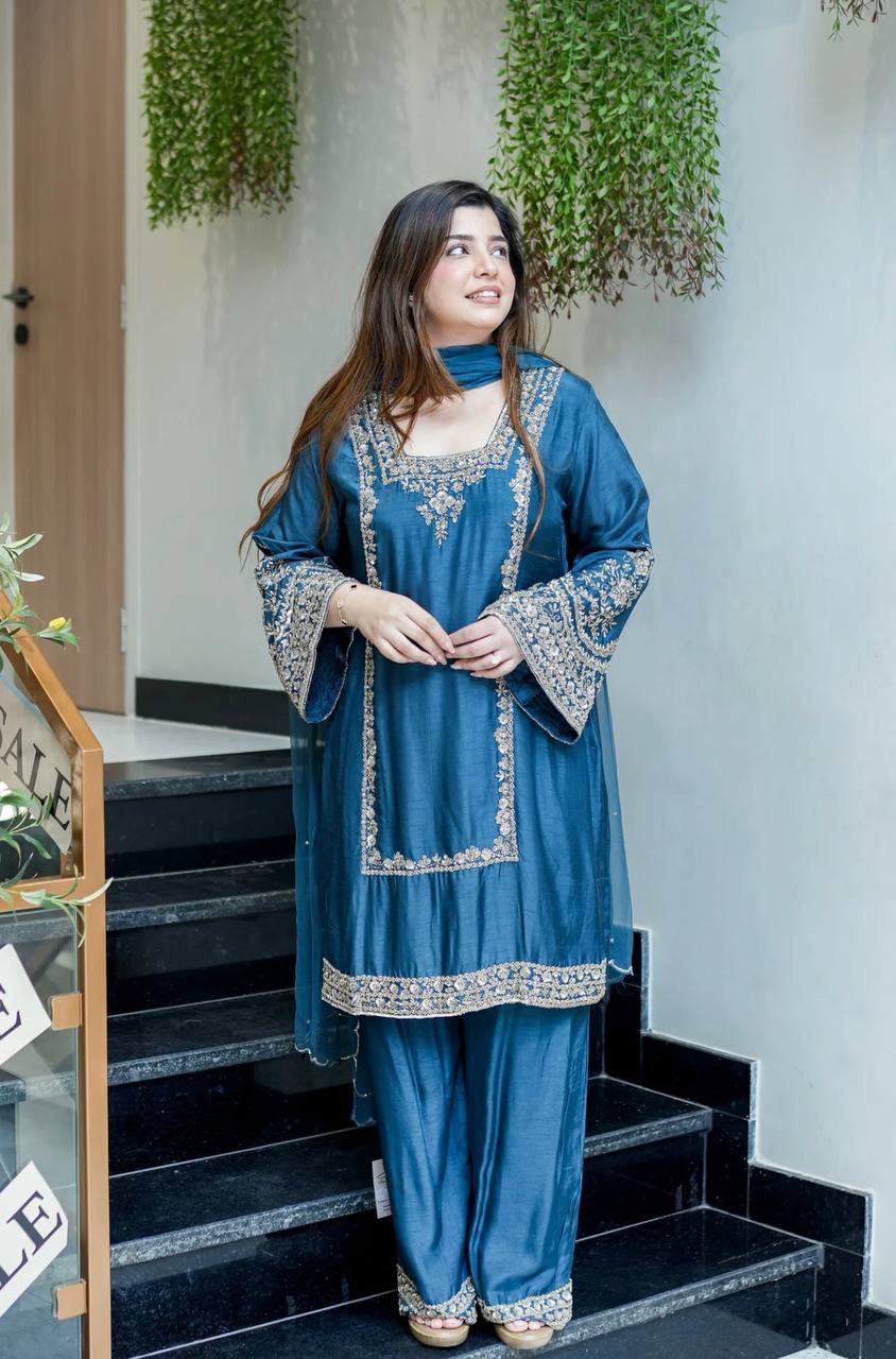Ayesha’s Royal Look Blue & Rust Grace Sut Set