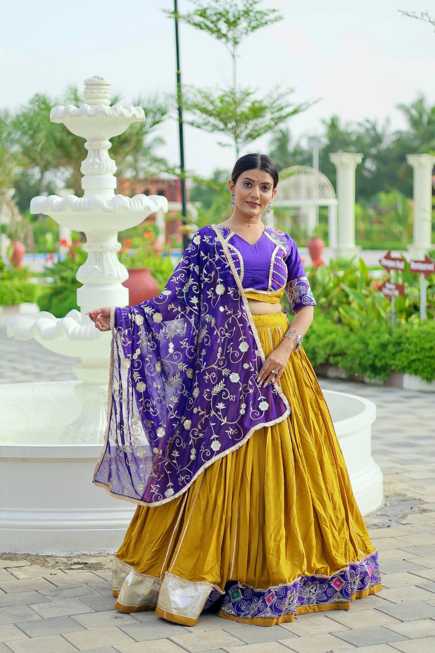 Royal Charm in Mustard & Purple Elegant Look Lehenga Set