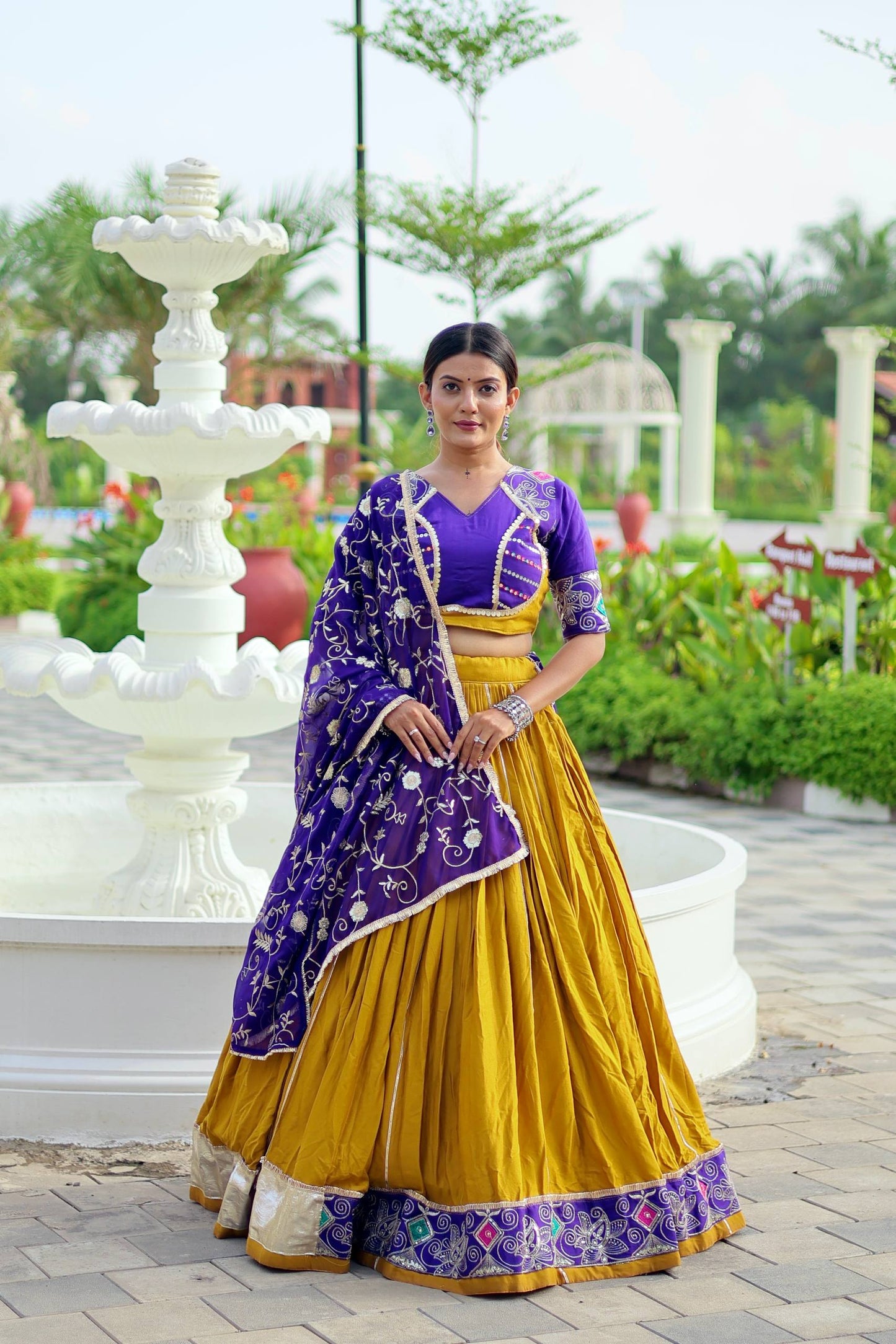 Royal Charm in Mustard & Purple Elegant Look Lehenga Set