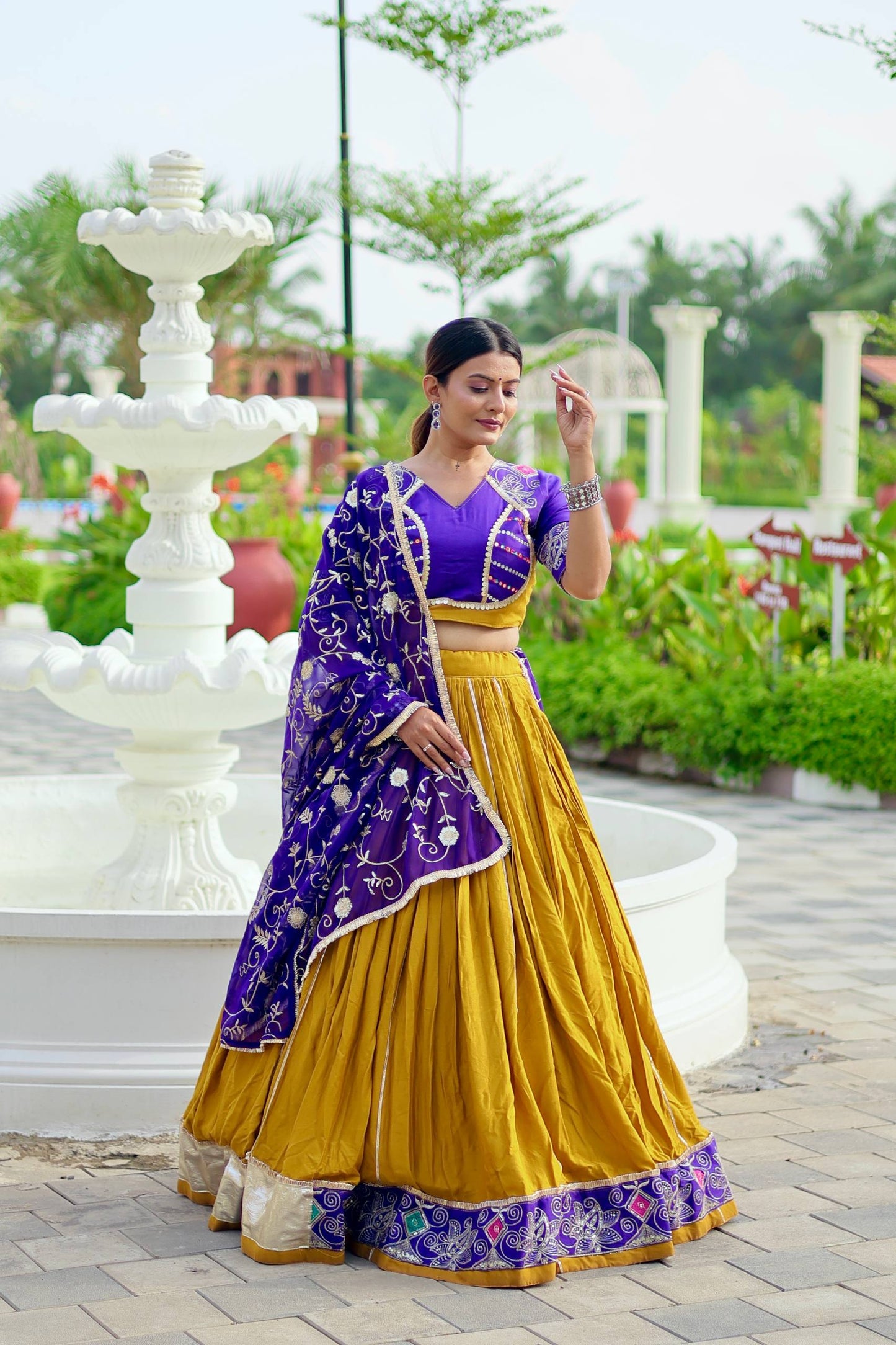 Royal Charm in Mustard & Purple Elegant Look Lehenga Set