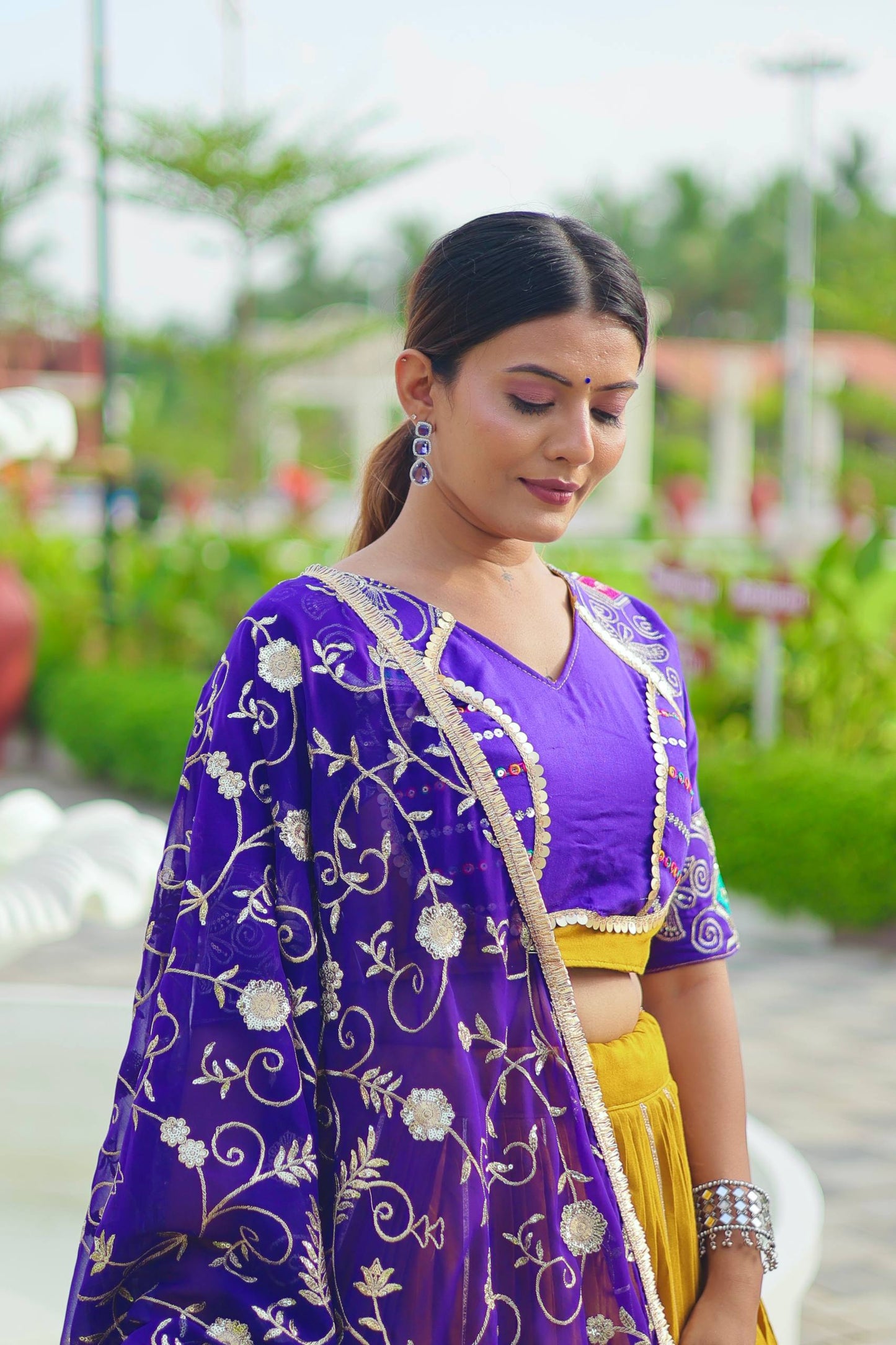 Royal Charm in Mustard & Purple Elegant Look Lehenga Set