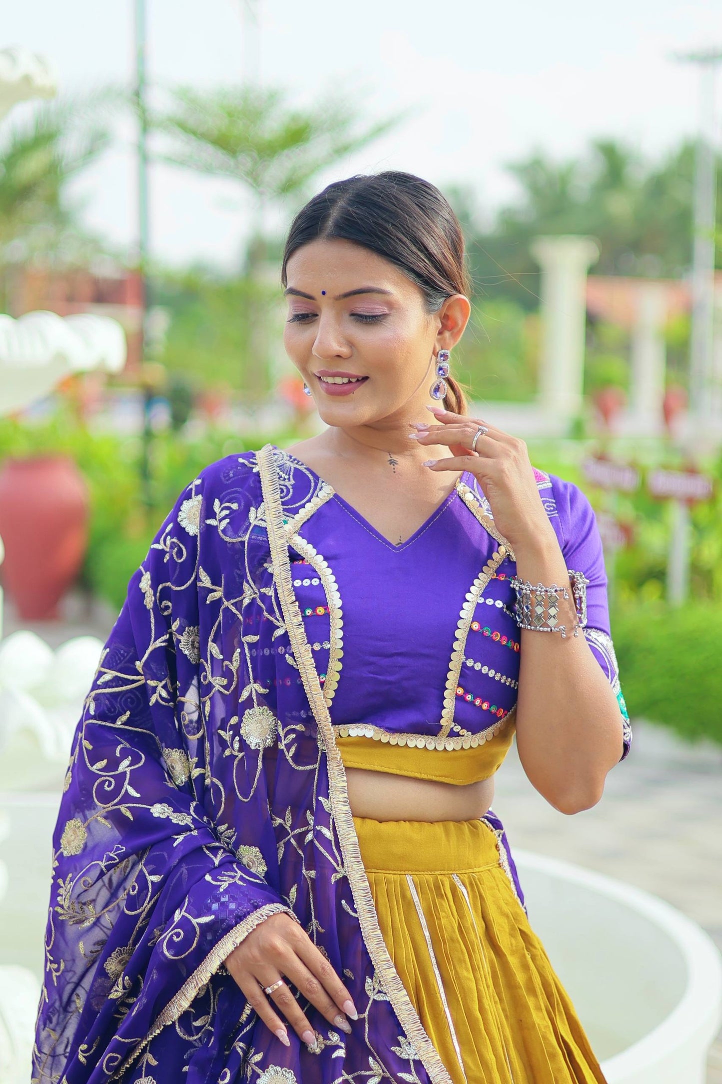 Royal Charm in Mustard & Purple Elegant Look Lehenga Set