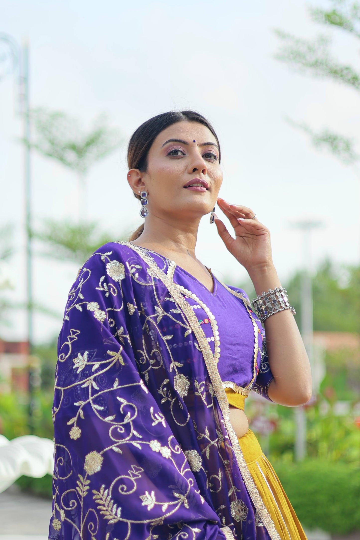 Royal Charm in Mustard & Purple Elegant Look Lehenga Set