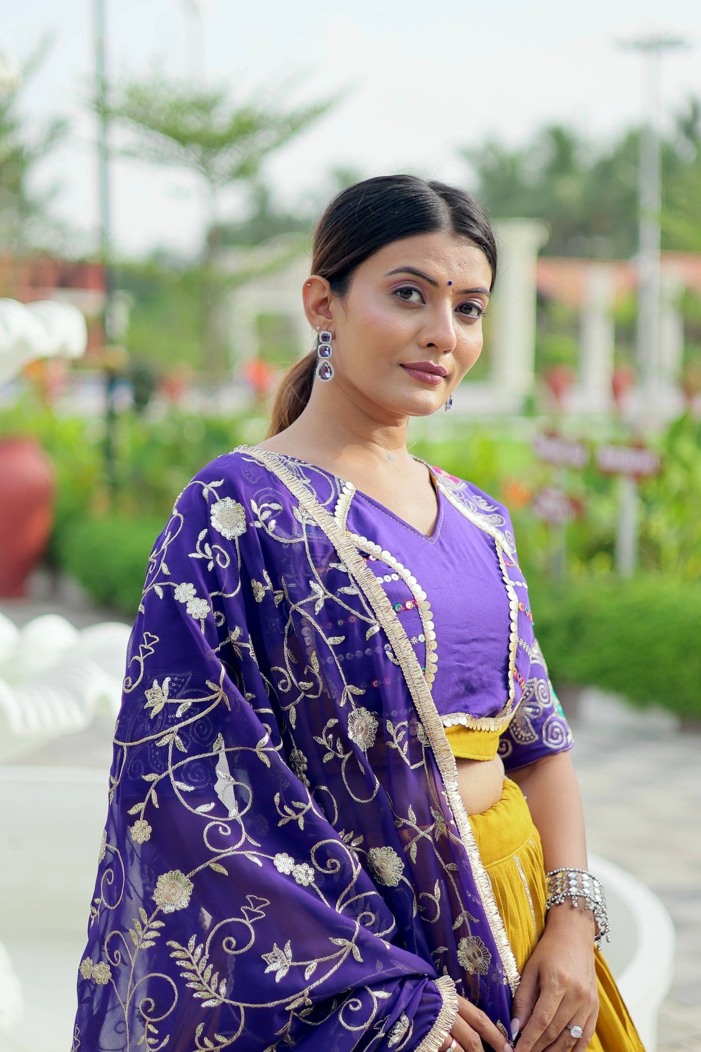 Royal Charm in Mustard & Purple Elegant Look Lehenga Set