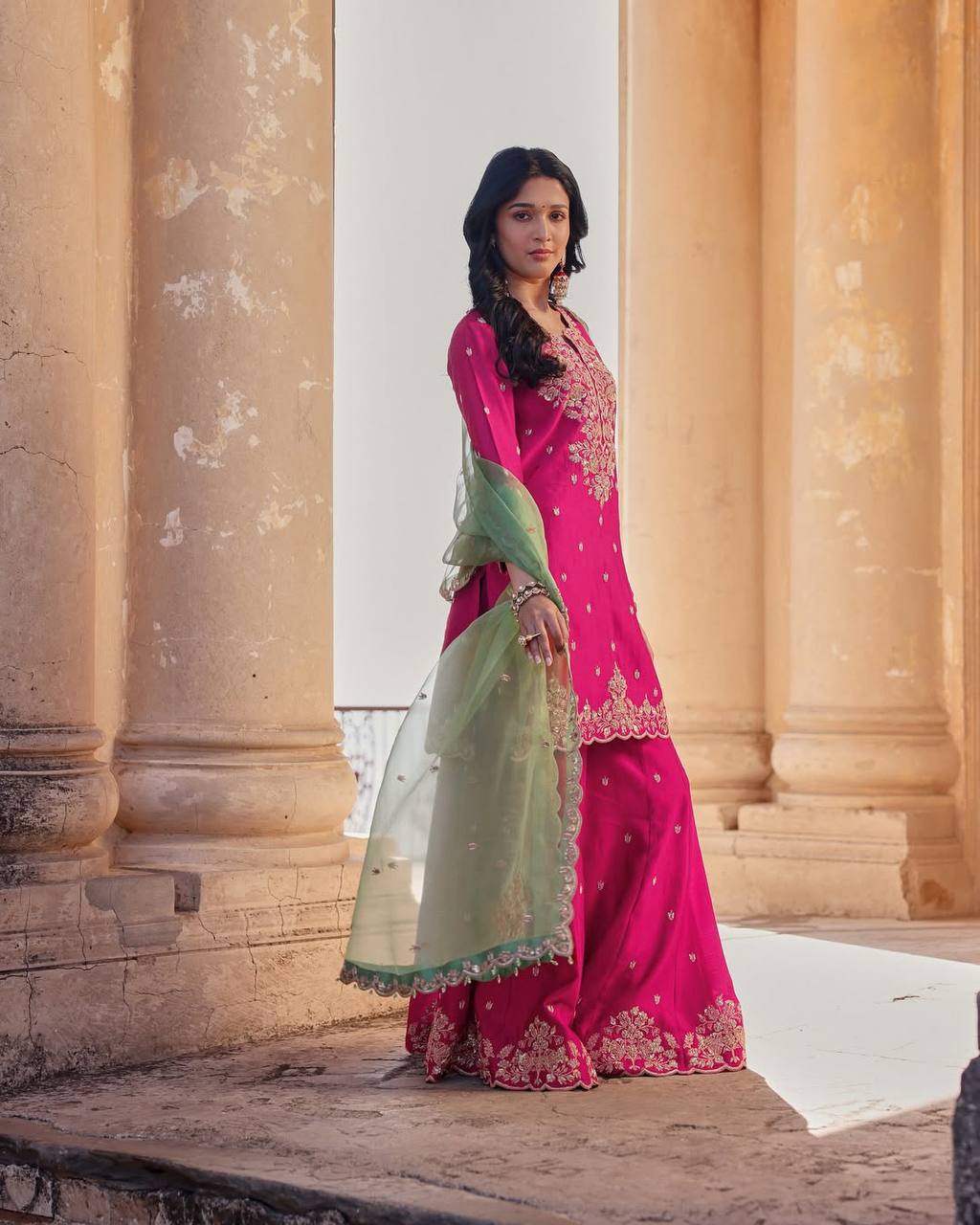 Zoya Magenta Mint Royal Charm Pink Plazzo Suit Set