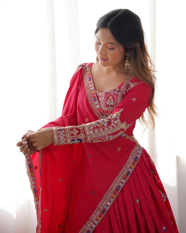 Raang Mahal Natural Crep silk Embroidered Lehenga Choli