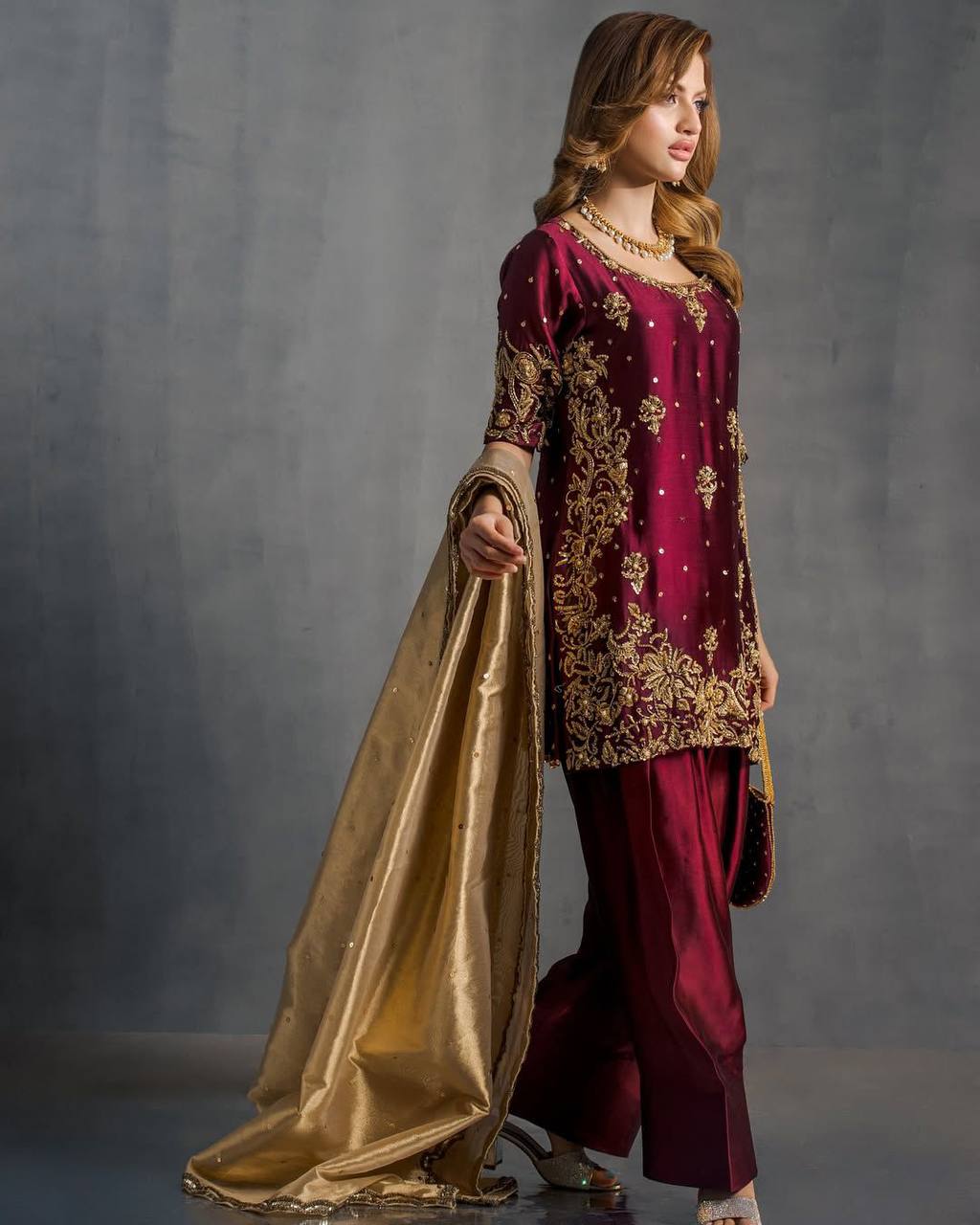 Mahira Maroon With Gold Royal Elegance Salwar Set