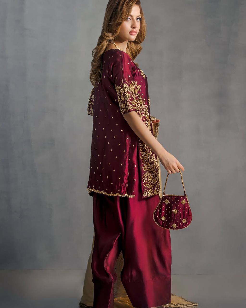 Mahira Maroon With Gold Royal Elegance Salwar Set