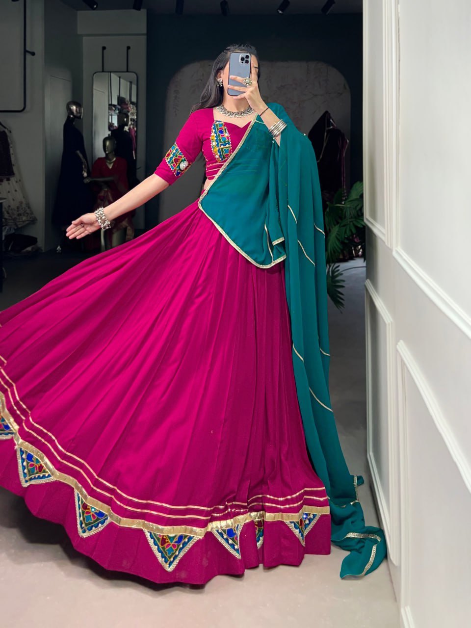 Magenta Grace with Teal Charm Festive Lehenga Set