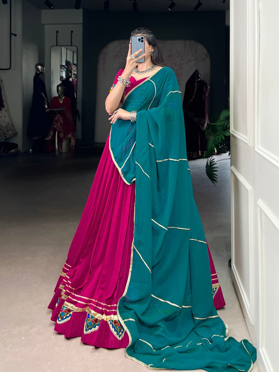 Magenta Grace with Teal Charm Festive Lehenga Set