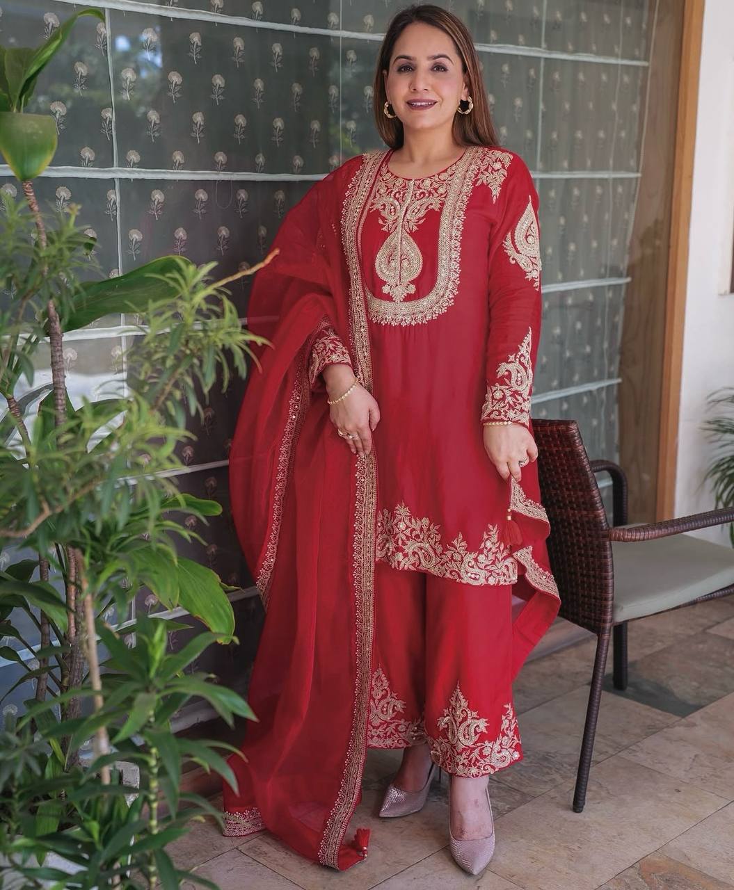Zara Crimson Gold Elegance Suit Set