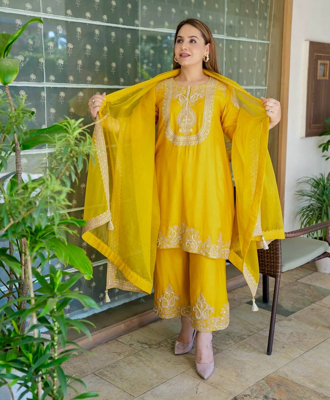 Zara Crimson Gold Elegance Suit Set