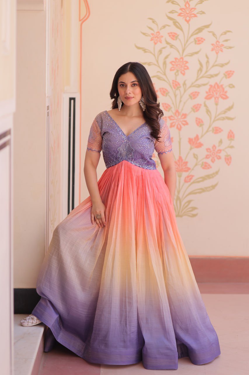 Royal Multicolor Bloom Readymade Designer Gown