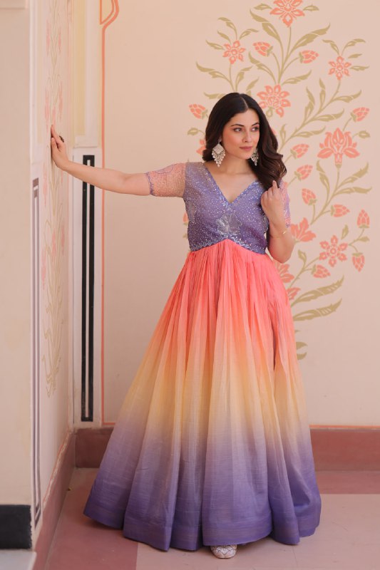 Royal Multicolor Bloom Readymade Designer Gown