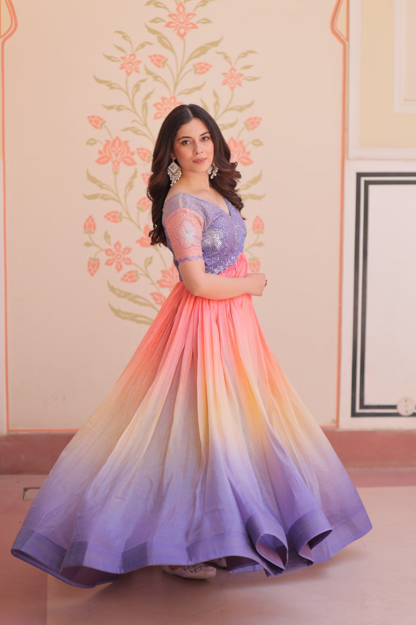 Royal Multicolor Bloom Readymade Designer Gown