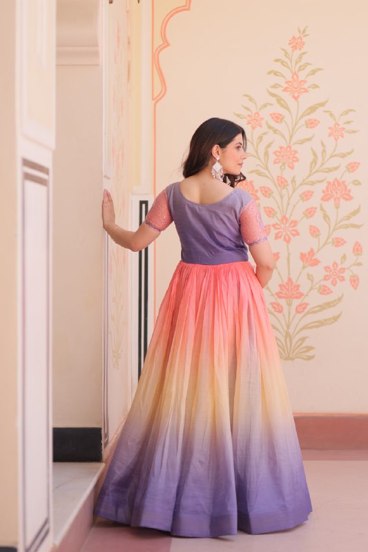 Royal Multicolor Bloom Readymade Designer Gown