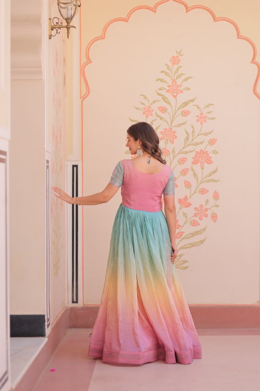Royal Multicolor Bloom Readymade Designer Gown
