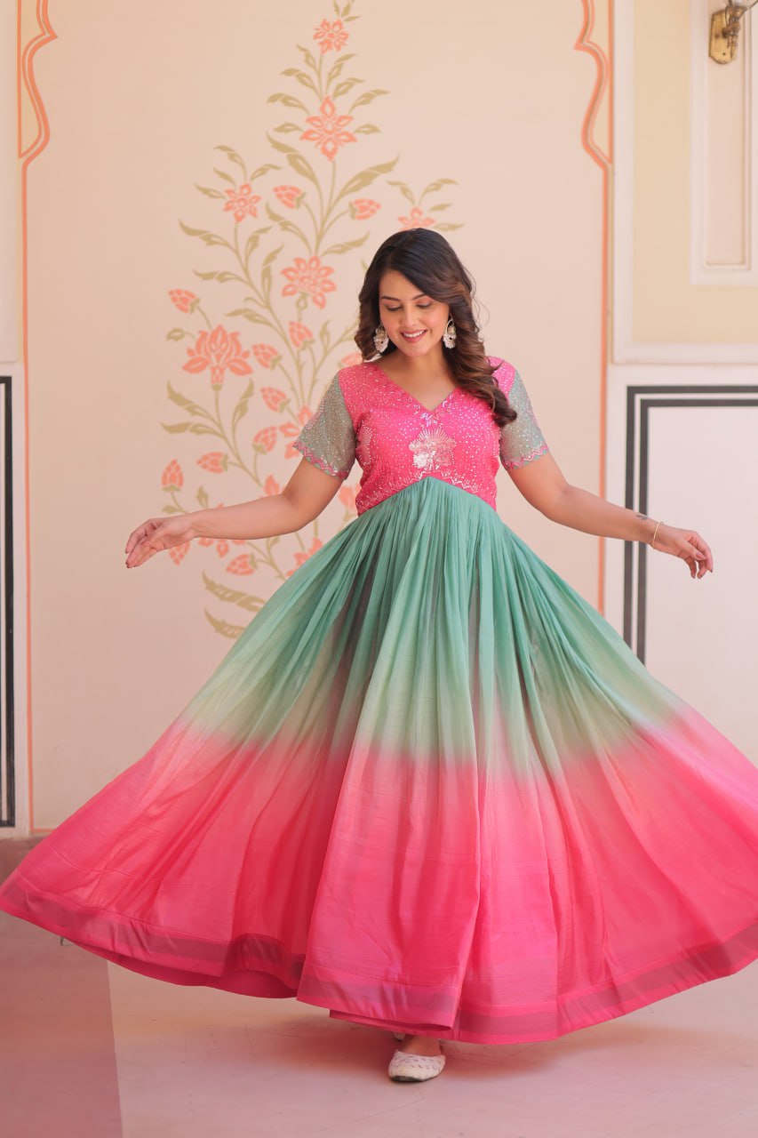 Royal Multicolor Bloom Readymade Designer Gown